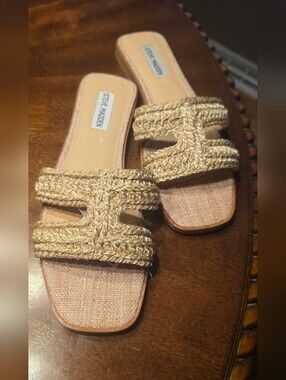 Steve Madden NWT Braided Jute Natural-Tone Slide Mules, Women's Sz 9.5